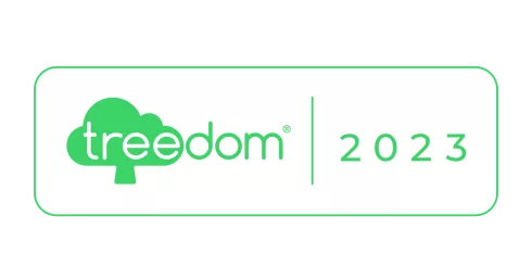 Logo Treedom con albero, anno 2023.
